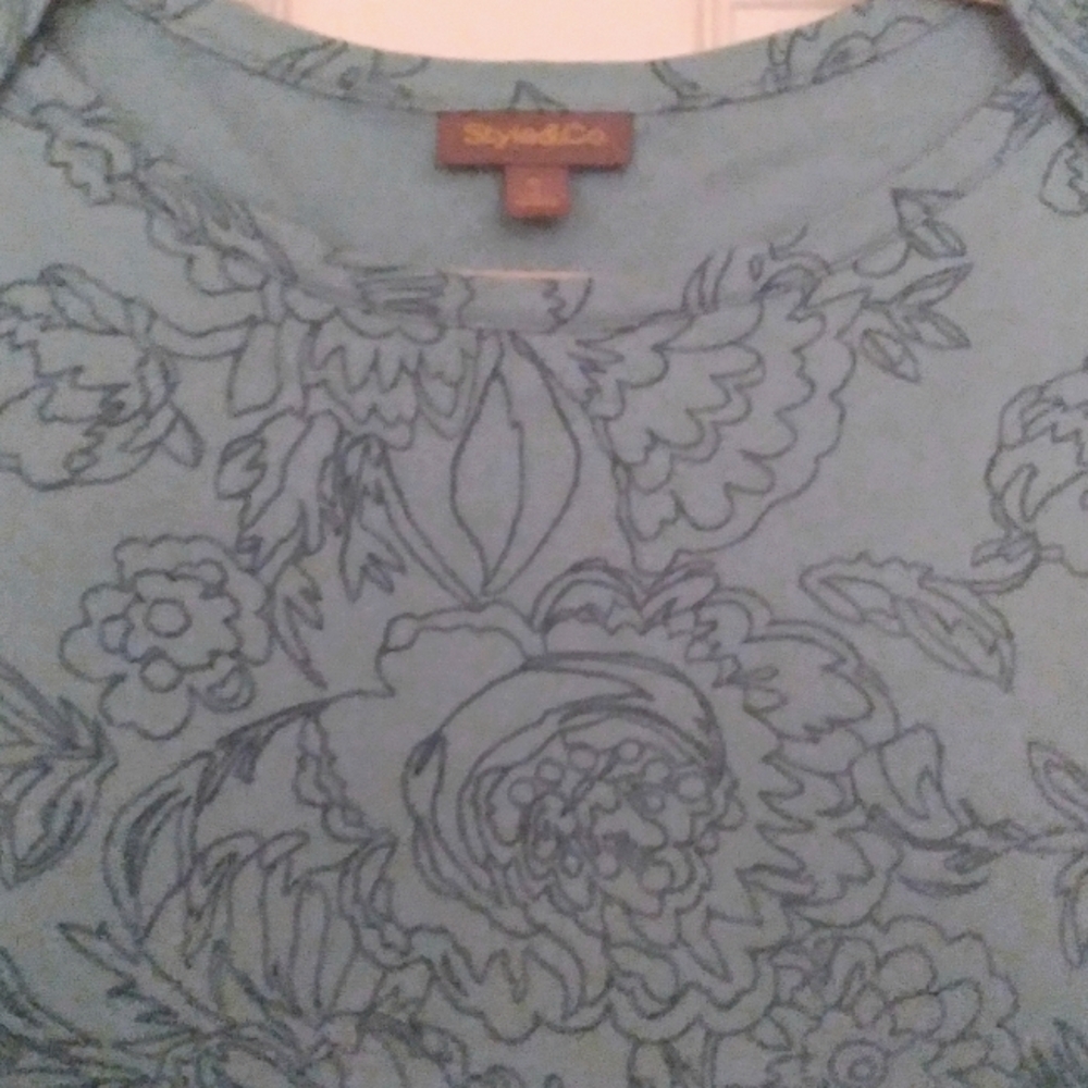 Style and Co Pima Cotton Blue Green Floral Spring Top Cottagecore Prairie‎ XL